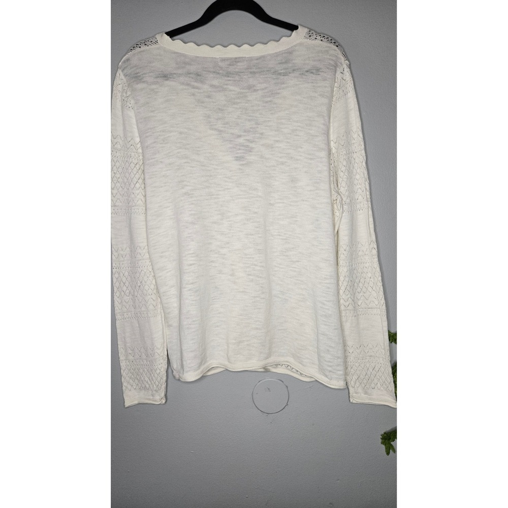 Frye Cream Pointelle Cotton Cardigan Sweater XL Button Front Lightweight Boho - Picture 9 of 9